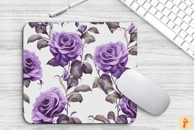 Royal Violet Glossy Roses Mouse Pad