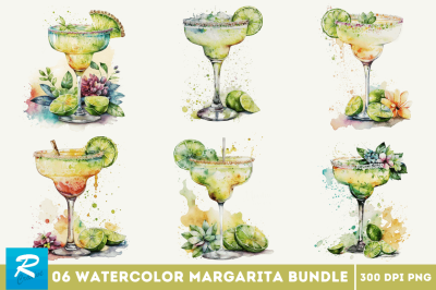 Watercolor Margarita Clipart Bundle