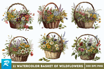 Basket of Wildflowers   Clipart Bundle