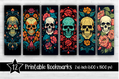 Skull Bookmarks Printable 2x6 inch
