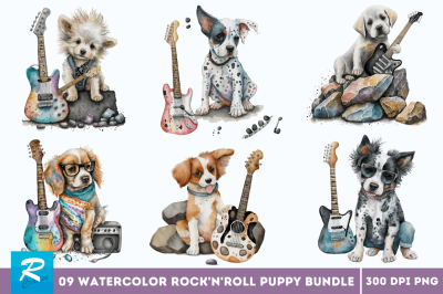 Rock&#039;n&#039;Roll Puppy  Clipart Bundle