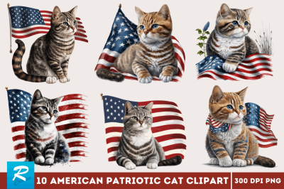 American Patriotic Cat  Clipart Bundle
