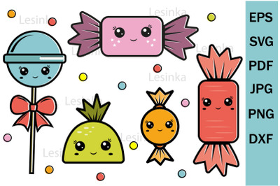 Festive clipart candy characters kawaii for printing