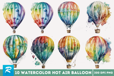 Watercolor Hot Air Balloon Clipart Bundle