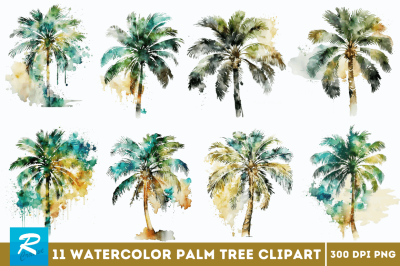 Watercolor Palm Tree Clipart Bundle