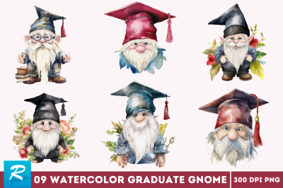Watercolor Gnome Graduate Clipart Bundle