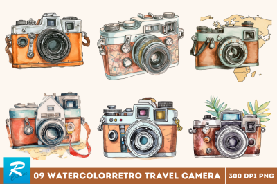 Retro Travel Camera Clipart  Bundle