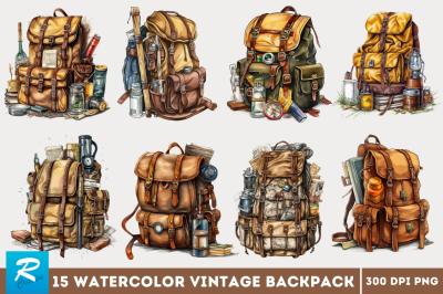 Vintage Backpack Sublimation Clipart Bundle