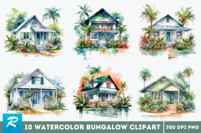 Watercolor Bungalow Clipart Bundle