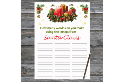 Presents Christmas card,How Many Words Can You Make From Santa Claus