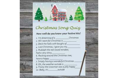 Winter house Christmas card,Christmas Song Trivia Game Printable