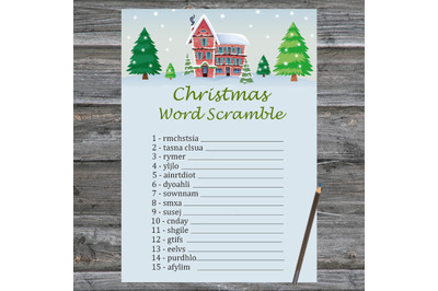 Winter house Christmas card,Christmas Word Scramble Game Printable