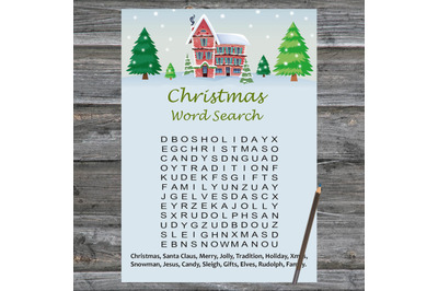 Winter house Christmas card,Christmas Word Search Game Printable