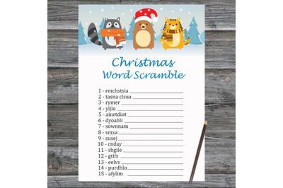 Winter animals Christmas card,Christmas Word Scramble Game Printable