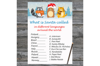 Winter animal Christmas card,Christmas Around the World Game Printabe