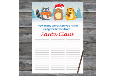 Winter animals Xmas card,How Many Words Can You Make FromSanta Claus