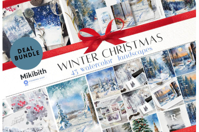 Winter Watercolor Landscapes -Christmas-Snow-ClipArt