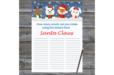 Winter animals Xmas card,How Many Words Can You Make From Santa Claus