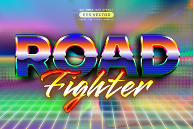 Road fighter editable text style effect in retro look design with expe