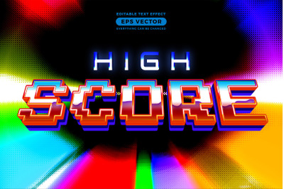High score editable text style effect in retro look design with experi