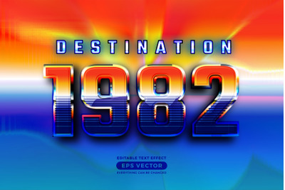 Destination 1982 editable text style effect in retro look design with