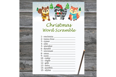 Winter animals Christmas card,Christmas Word Scramble Game Printale