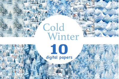 Cold Winter Digital Papers | Snowflakes Patterns