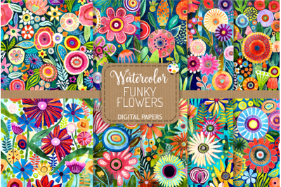 Funky Flowers - Transparent Watercolor Pattern Papers