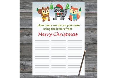 Winter animal Xmas card,How Many Words Can You Make FromMerryChristmas