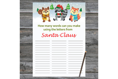 Winter animal Xmas card,How Many Words Can You Make FromSantaChristmas