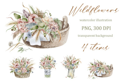 Wildflowers Watercolor Bouquet Png