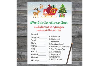 Santa reindeer Christmas card,Christmas Around the World GamePrintabl