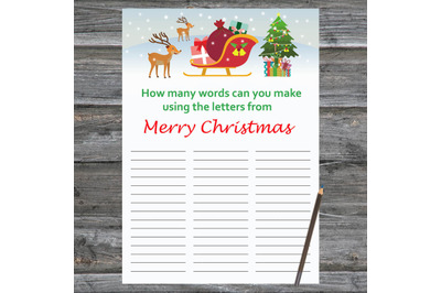 Santa reindeer Xmas card,How Many Words Can You MakeFromMerryChristmas