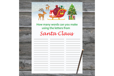 Santa reindeer Xmas card,How Many Words Can You Make From SantaClaus