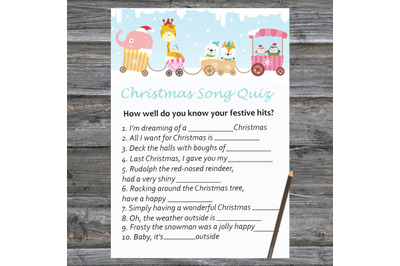 Xmas train Christmas card,Christmas Song Trivia Game Printable