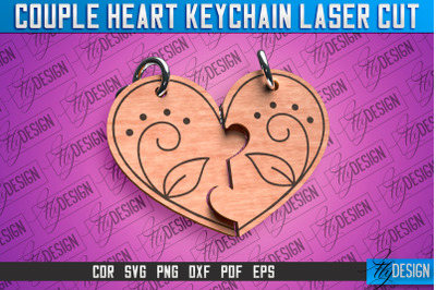 Couple Heart Keychain | Laser Cut SVG Design | CNC Files