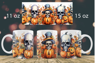 Halloween mug wrap design Skull mug Sublimation PNG
