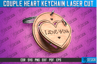 Couple Heart Keychain | Laser Cut SVG Design | CNC Files