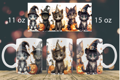 Halloween mug wrap design | Black cat mug Sublimation PNG