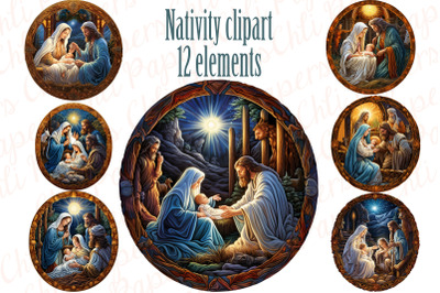 Nativity digital clipart,Nativity Scene PNG,Christmas Nativity Set,Bir