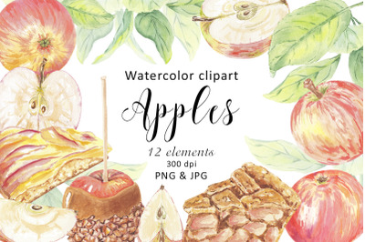 Watercolor Clipart Apples Pie Cake PNG