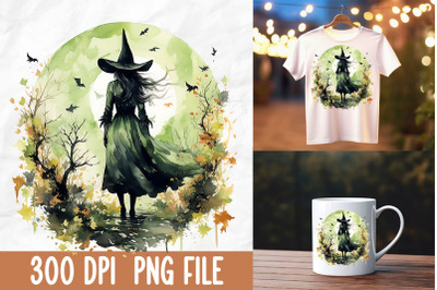 Happy Halloween Sppoky Green Witch Moon