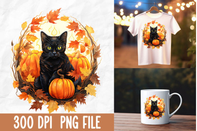 Happy Halloween Black Cat Pumpkin Fall