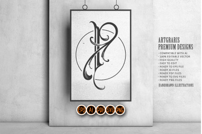 Elegant letter P monogram logo vintage flourish outline