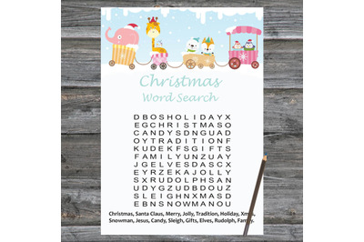 Xmas train Christmas card,Christmas Word Search Game Printable