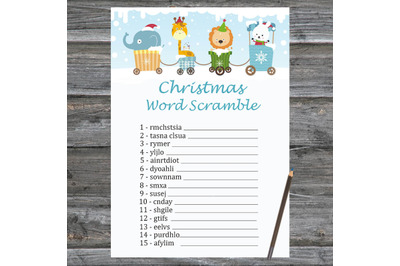 Xmas train Christmas card,Christmas Word Scramble Game Printable