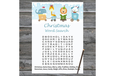 Xmas train Christmas card,Christmas Word Search Game Printable