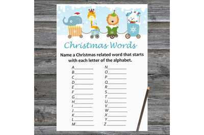 Xmas train Christmas card,Christmas Word A-Z Game Printable