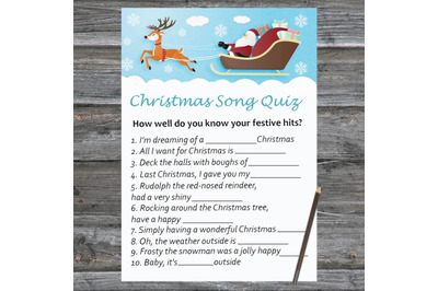 Santa reindeer Christmas card,Christmas Song Trivia Game Printable