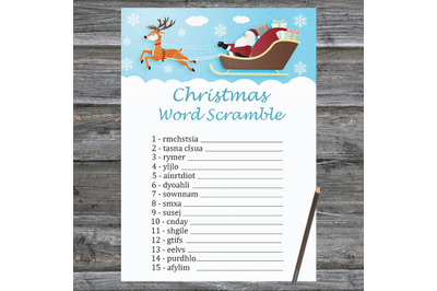 Santa reindeer Christmas card,Christmas Word Scramble Game Printable
